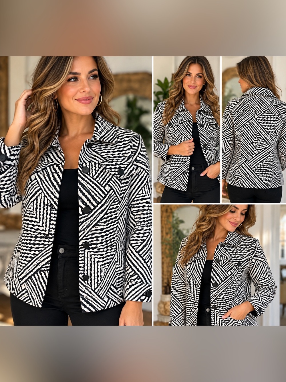 Vintage Ruby Rd. Zebra Print Jacket Size 16 Black Cream Statement Blazer
